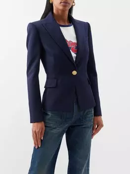 Однобортный жакет из шерсти Balmain, синий