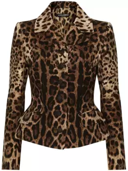 Однобортный жакет с леопардовым принтом DOLCE & GABBANA, коричневый