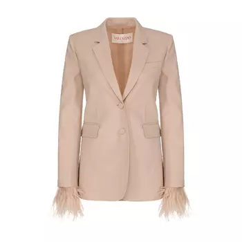 Однобортный жакет с перьями Valentino, бежевый
