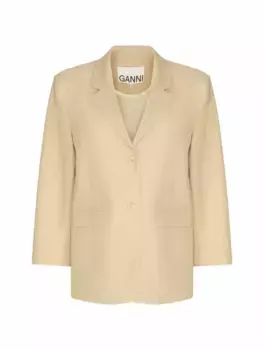 Однобортный жакет в полоску Ganni, бежевый