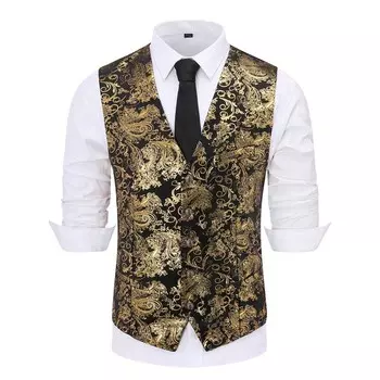 Однобортный жилет приталенного кроя с принтом Allthemen, золото