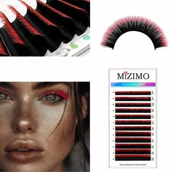 Одноцветные ресницы 8-15 мм, изгиб D, 12 полосок ЧЕРНО-КРАСНЫЕ Tojato