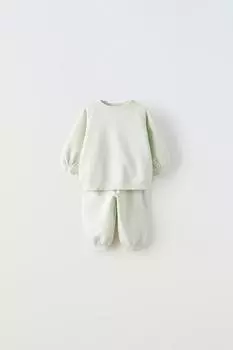 Однократная плаховая свитшота и брюки коорд ZARA, светло-зеленый