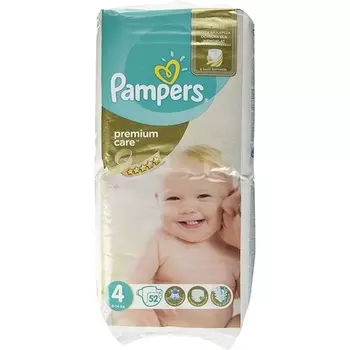 Одноразовые подгузники Premium Care, размер 4, 52 шт., белые Pampers