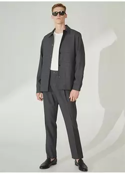 Однотонная антрацитовая мужская футболка с воротником Fabrika