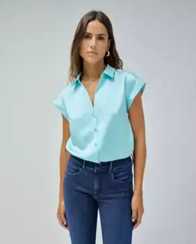 Однотонная атласная женская рубашка Salsa Jeans, светло-голубой