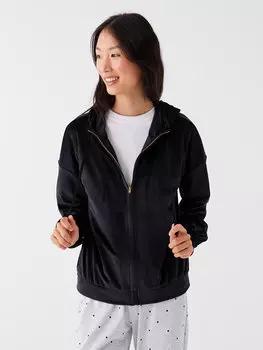 Однотонная бархатная женская пижамная рубашка с капюшоном и длинными рукавами LCW DREAM, новый черный