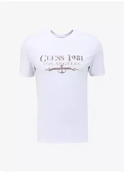 Однотонная белая мужская футболка с круглым вырезом M4GI27J1314G011_SS CN GUESS 1981 TR Guess, белый