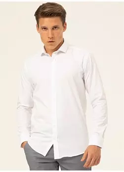 Однотонная белая мужская рубашка с классическим воротником Svari