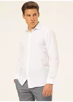 Однотонная белая мужская рубашка с классическим воротником Svari