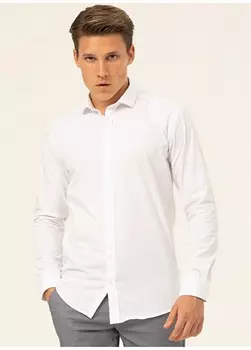 Однотонная белая мужская рубашка с классическим воротником Svari