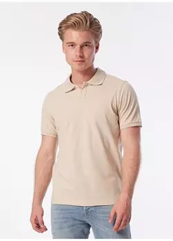 Однотонная бежевая мужская футболка с воротником-поло DT10715_Облегающая бежевая мужская футболка Denim Trip, бежевый