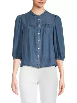 Однотонная блузка на пуговицах Saks Fifth Avenue, индиго