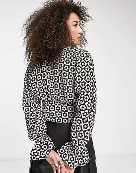 Однотонная блузка в клетку с длинными рукавами и пуговицами ASOS DESIGN