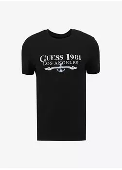 Однотонная черная мужская футболка с круглым вырезом M4GI27J1314JBLK_SS CN GUESS 1981 TR Guess, черный
