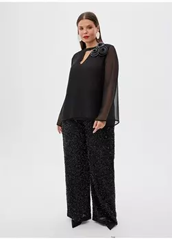 Однотонная черная женская блузка с круглым вырезом Luokk