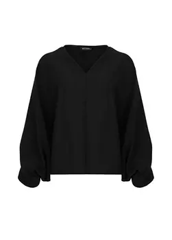 Однотонная черная женская блузка с V-образным вырезом Nocturne