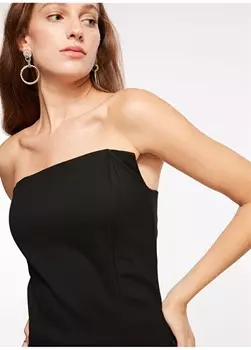 Однотонная черная женская блузка с воротником без бретелек Fabrika