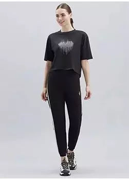 Однотонная черная женская футболка с круглым вырезом S221173-001 W Футболка с рисунком Shiny Log Skechers, черный