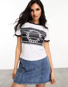 Однотонная детская футболка с логотипом в виде штрих-кода ASOS DESIGN Weekend Collective