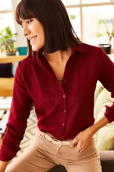 Однотонная джинсовая рубашка Olalook, бургундия