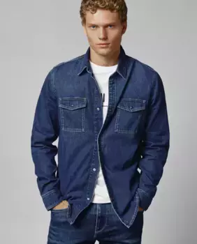 Однотонная джинсовая рубашка унисекс стандартного кроя Pepe Jeans, синий
