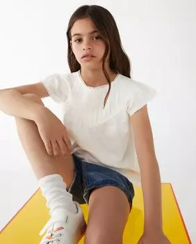 Однотонная футболка для девочки с коротким рукавом El Corte Ingls, белый