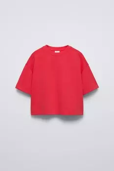 Однотонная футболка Interlock ZARA, красный