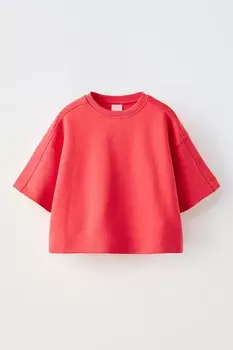 Однотонная футболка Interlock ZARA, красный