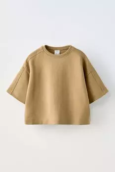 Однотонная футболка Interlock ZARA, мягкий каштановый