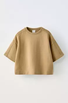 Однотонная футболка Interlock ZARA, мягкий каштановый