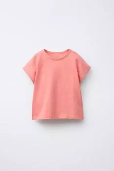 Однотонная футболка из плотного трикотажа ZARA, розовый