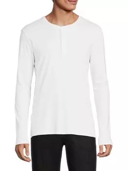 однотонная футболка на пуговицах с длинным рукавом Saks Fifth Avenue, белый