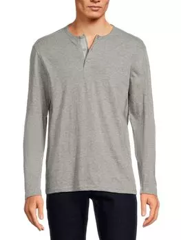 однотонная футболка на пуговицах с длинным рукавом Saks Fifth Avenue, цвет Heather Grey