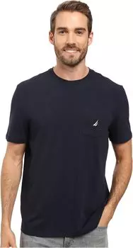 Однотонная футболка с карманом и короткими рукавами Nautica, темно-синий