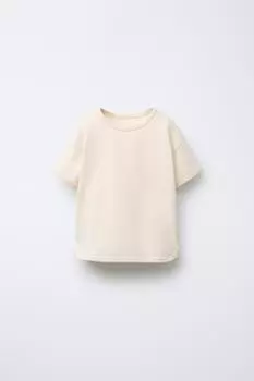 Однотонная футболка с контрастной отделкой ZARA, экрю