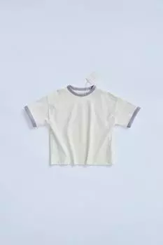 Однотонная футболка с контрастной отделкой ZARA, цвет Lilac