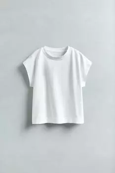 Однотонная футболка с язычком ZARA, белый