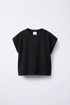 Однотонная футболка с язычком ZARA, черный