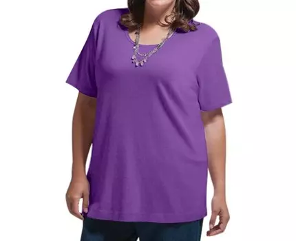 Однотонная футболка с U-образным вырезом с короткими рукавами - Plus In Acai On The Plus Side