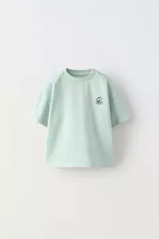 Однотонная футболка с вышитой ZARA, пастельно-зеленый