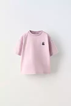 Однотонная футболка с вышитой ZARA, пастельно-лиловый