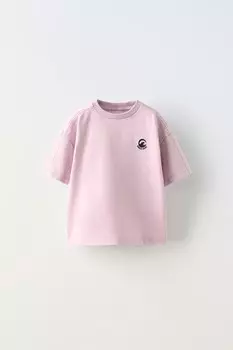 Однотонная футболка с вышитой ZARA, пастельно-лиловый