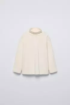 Однотонная футболка с высоким воротом ZARA, экрю