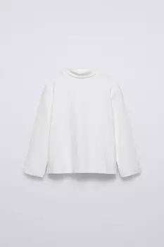 Однотонная футболка с высоким воротом ZARA, белый