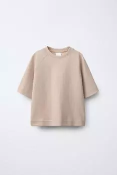 Однотонная футболка с замком ZARA, экрю