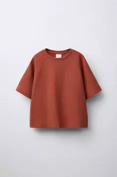 Однотонная футболка с замком ZARA, цвет Brick