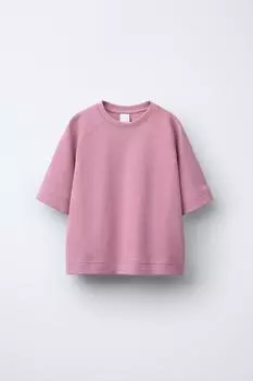 Однотонная футболка с замком ZARA, розовый