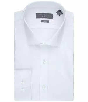 Однотонная классическая рубашка приталенного кроя с раздвинутым воротником Perry Ellis Chateau с узором «в елочку», белый