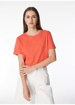 Однотонная коралловая женская футболка с круглым вырезом 871344 Gap, коралловый